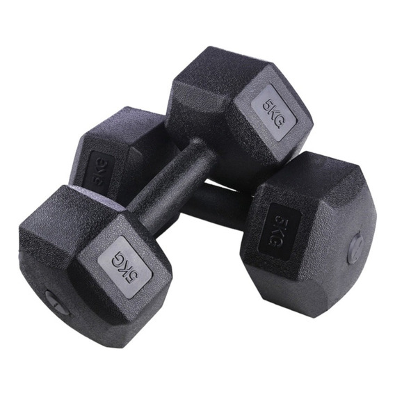 Par (2) Mancuernas 5 Kg C/u Hexagonales Recubiertas Gimnasio