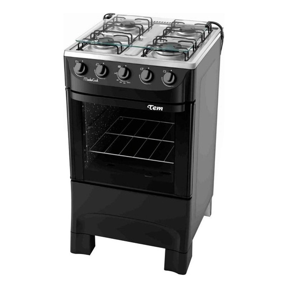 Cocina Tem Mastercook a gas 4 hornallas  negra puerta con visor 48L