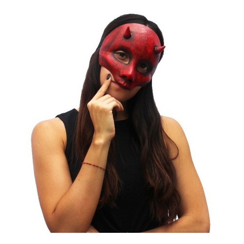 Máscara Antifaz Diablita Diablo Halloween Terror Fiesta Color Rojo