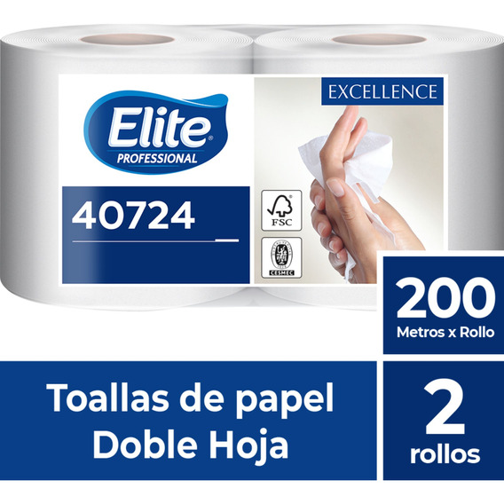 2 Rollos De Toalla Doble Hoja Elite Professional De 200 Mts