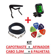 Kit Capotraste + Afinador Clip + Cabo P10 5,0m + 6 Palhetas