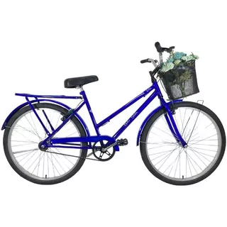 Bicicleta Retrô Aro 26 Freio V-brake Cesta Azul