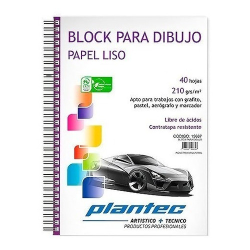 Block Para Dibujo A4 Plantec 40 Hojas Liso 210 Gr 15637 Espi