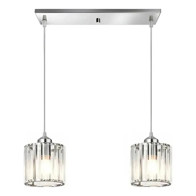 Colgante 2 Luces Prisma R Cristal Cromo Apto Led E27 Ld Cromo