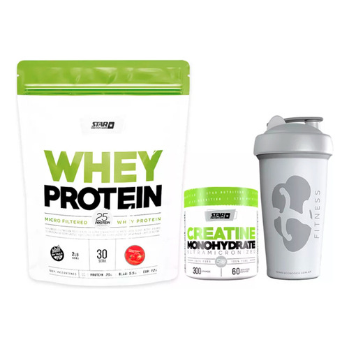 Star Nutrition Whey Protein Frutilla 908g creatina 100% pura 300g vaso 600ml