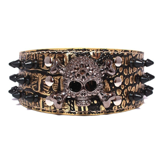 Collar Perro Calavera Puntas Redondas  Xl Dorado Mascan