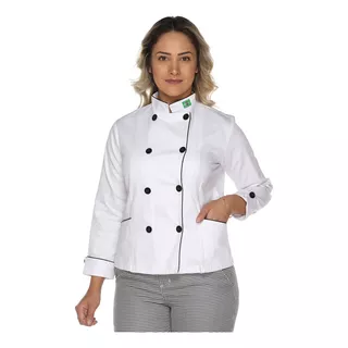 Dolmã Chef Feminino Duplo Abotoamento Com Bandeira.