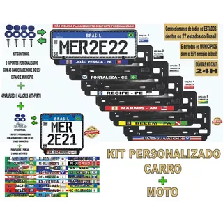 Suporte Placa Mercosul Carro + Moto Cidade Estado Kit Lacres