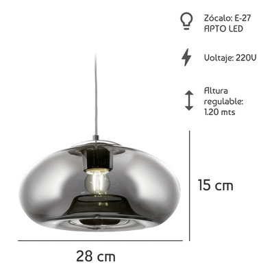 Lampara Colgante Ovni Fume Diseño Apto Led E27