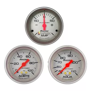 Kit De 3 Relojes Orlan Rober Presión De Aceite + Amperimetro + Temperatura  Agua Con Capilar De 2 Mts , Plata - Celeste