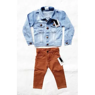 Kit Calça Colorida E Jaqueta Jeans Com Elastano Menino Bebê 