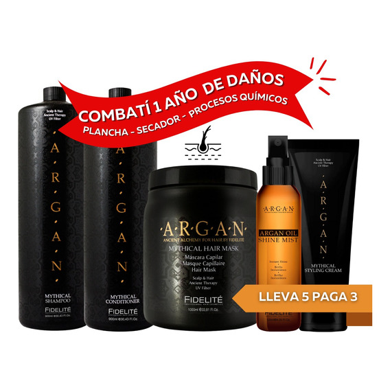 Combo Argan Shampoo Acond Brillo Mascara Crema S/e Fidelite