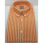 Camisa Algodón Diseño Rayas Naranja Marca Croix