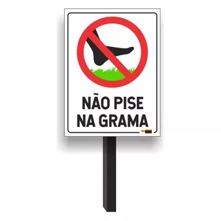 Placa Não Pise Na Grama 20x15 Pvc 1mm Com Suporte 10un