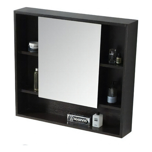 Mueble Botiquin Para Baño 80x70x12 - 1 Espejo Central Color Negro