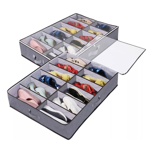 Organizador Zapatos Bajo Cama 12 Divisiones Placard Orden Color Gris