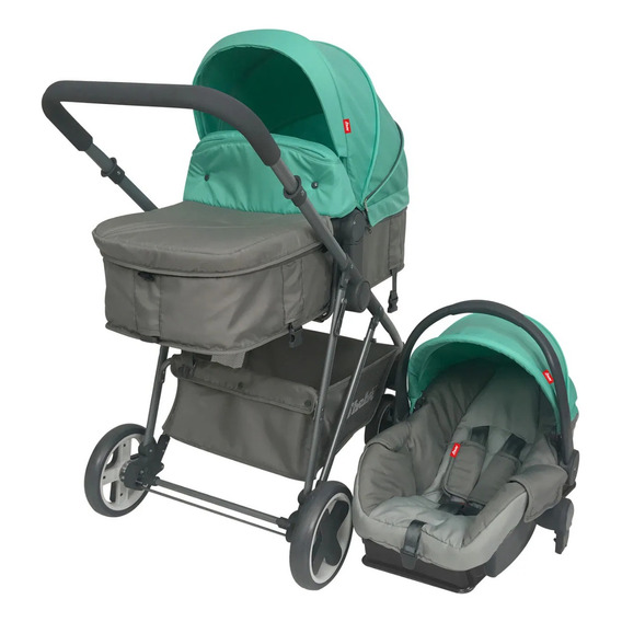 Carriola de paseo D'bebé Travel system Queen menta con chasis color gris oscuro