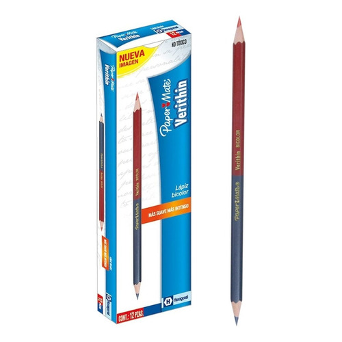 12 Lápiz Bicolor Rojo Azul Paper Mate Verithin Hexagonal