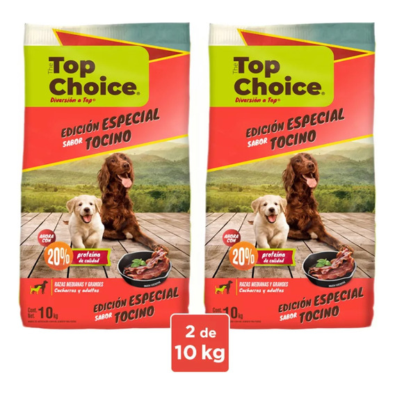 Alimento Top Choice Top choice  seco para perro Top Choice Tocino 20kg para perro todas las edades de raza  mediana y grande sabor bacon en bolsa de 10kg