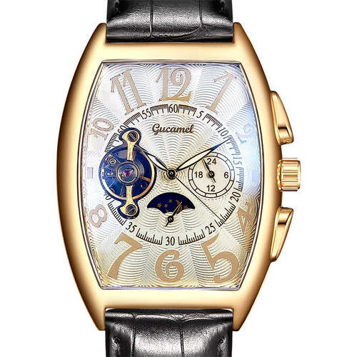 Reloj Mecánico Automático Gucamel Tourbillon Color del bisel Oro Color del fondo Blanco