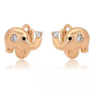 Aretes Oro 18k Laminado Elefante Suerte Amuleto Swarovski