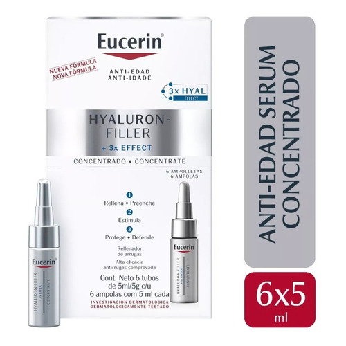 Sérum Concentrate Eucerin Hyaluron-Filler día/noche para todo tipo de piel de 5mL- pack x 6 unidades