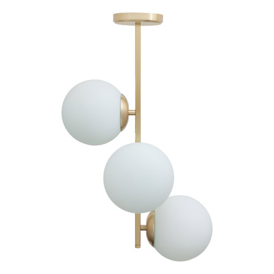 Plafon 3 Luces Vertical Elyn E27 Dorado Globo Opal 15cm 