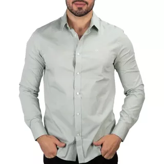 Camisa Calvin Klein Slim Fit Tricoline Verde Capri