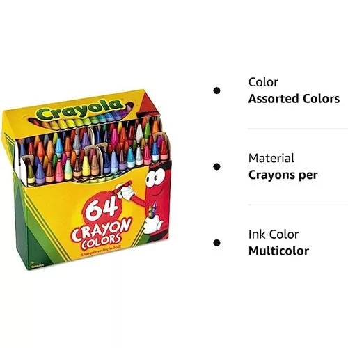 Crayones de colores, 64 crayones por caja, colores clásicos, sacapuntas  integrados, crayones para niños, crayones escolares, colores surtidos - 1  caja