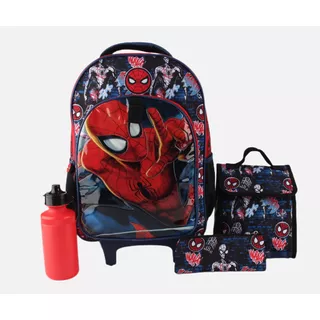 Set Mochila Spiderman Con Lonchera Estuche Y Botella Sp78419 Color Azul