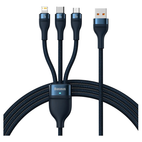 Cable Baseus 3 En 1 Rapida Tipo C 66w Lightning Micro Usb Color Azul Oscuro