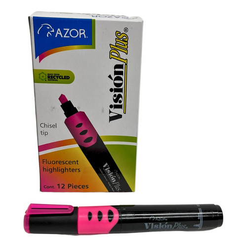 Marcador Resaltador Visión Plus Grueso Fluorescente C12 Pzas Color Rosa