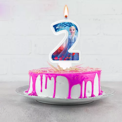 Frozen Candle N2 para decoración de fiesta de cumpleaños, 2 años, color  blanco