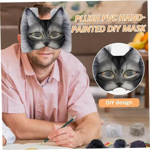 Kit De Máscara Therian Para Decorar – 2 Máscaras De Gato Con Piel Sintética, Malla Para Ojos Y Accesorios, Ideal Para Cosplay, Halloween Y Proyectos Creativos