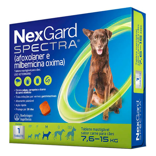 Pastilla antiparasitario Merial NexGard Antipulgas Spectra para perro de 7.6kg a 15kg