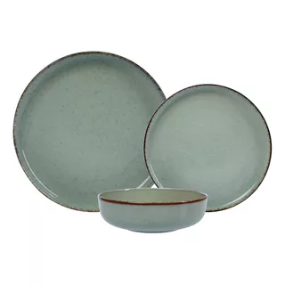 Set X 12 Plato Playo Postre Bowl Porcelana Filo Envejecido 