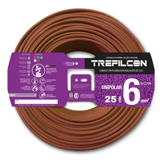 Cable Unipolar Trefilcon 6 Mm Normalizado Rollo 25 Metros