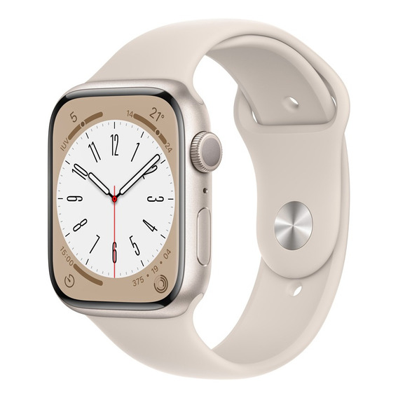 Apple Watch Series 8 GPS - Caja de aluminio blanco estelar 45 mm - Correa deportiva blanco estelar - Patrón - Distribuidor Autorizado