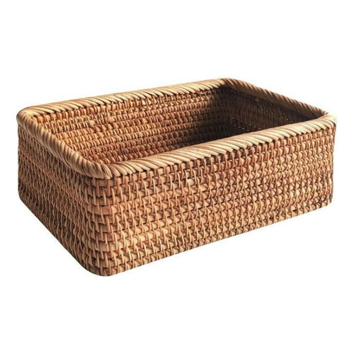 Cesta rectangular de mimbre de ratán tejida a mano para frutas, té y aperitivos, color fijo