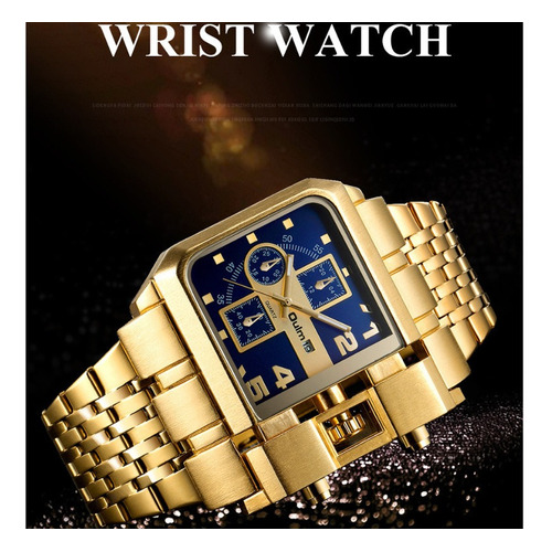 Reloj pulsera Oulm HP3364B con correa de acero inoxidable color dorado/azul