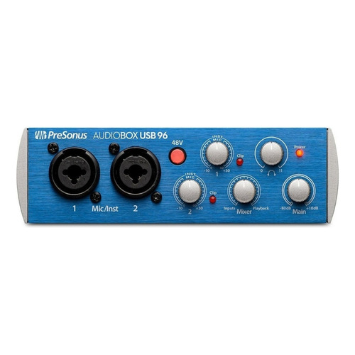Interfaz de audio PreSonus AudioBox USB azul y plateada