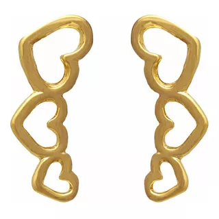 Brinco Ear Cuff Três Corações Vazados Folheado Softjoias 