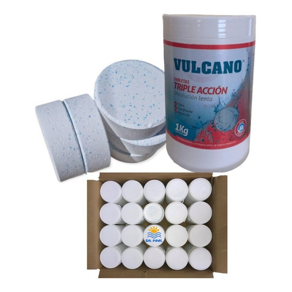 Cloro Triple Acción Vulcano Pote 1kg X 20 Und - Doctorpool