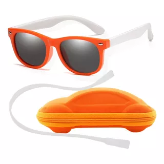 Óculos De Sol Flexível Infantil Case Carrinho Laranja Branco