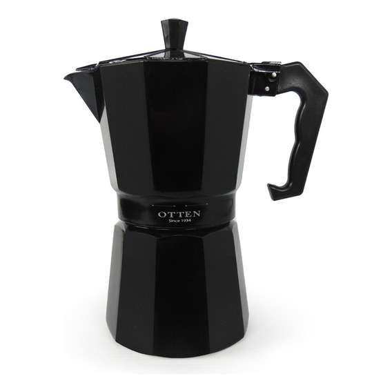 Cafetera 6 Tazas Manual De Aluminio Italiana Otten 300 Ml Color Negro