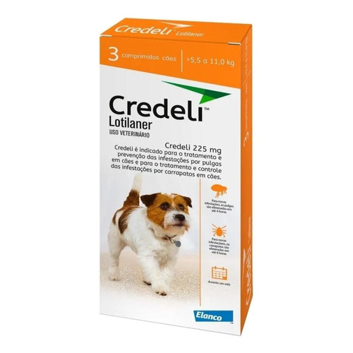 Pastilla antiparasitario para pulga Elanco Credelio para perro de 5.5kg a 11kg color naranja
