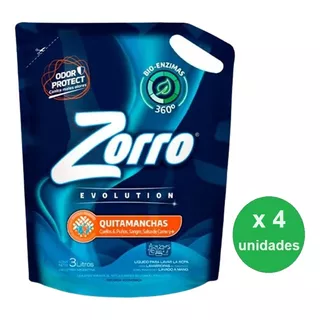 Caja Detergente Ropa Liquido Zorro Evo 3lts X 4 U- Dh Tienda