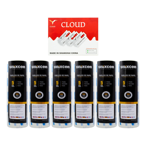 Unixcen Kit Cuello Papel X6 + Cloud Hojas Afeitar X100 3c