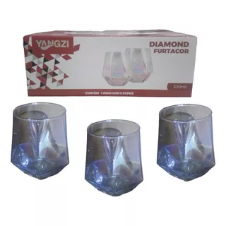 Jogo Kit 6 Copos De Vidro Diamond Furtacor 320 Ml Yangzi Cor Cinza