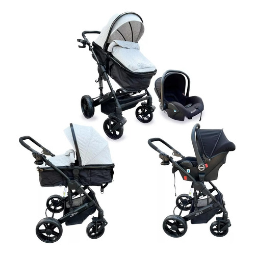 Cochecito de paseo Mega Baby Lanin travel system gris con chasis color plateado